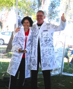 Julie Saba and Rob Goldsby lab coats
